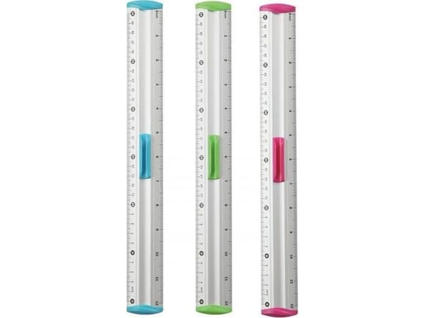 Keyroad viivoitin kahvalla KEYROAD Measure Clip, 30 cm, pakattu näyttöön, eri värejä sekaisin