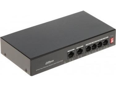 Dahua PFS3006-4ET-36 - Switch - ohanterad - 4 x 10/100Base-TX (PoE) + 2 x 10/100Base-TX (uplink) - skrivbordsmodell - PoE+ (36 W)