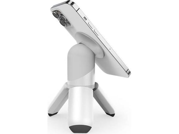 STM MagPod - Kolmijalka jalustalla ja pidikkeellä iPhonelle MagSafe (valkoinen)