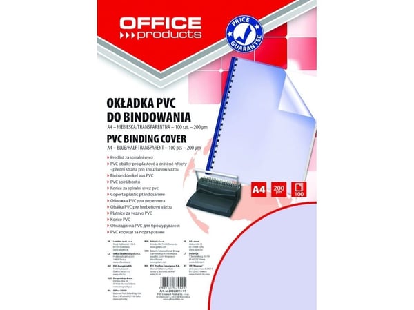 Office Products permomslag PVC A4 200 mikr. blå transparent 100 stk. 20222015-01