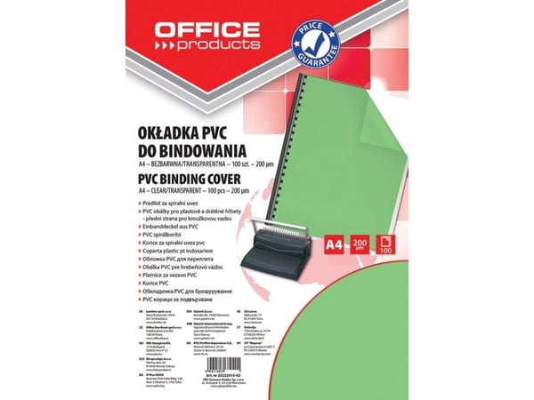 Office Products bindningsomslag i PVC A4 200 mikron 100 st gröna transparent