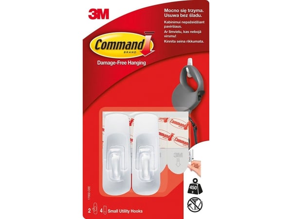 COMMAND gjenbrukbar liten krok, 2 stk., hvit