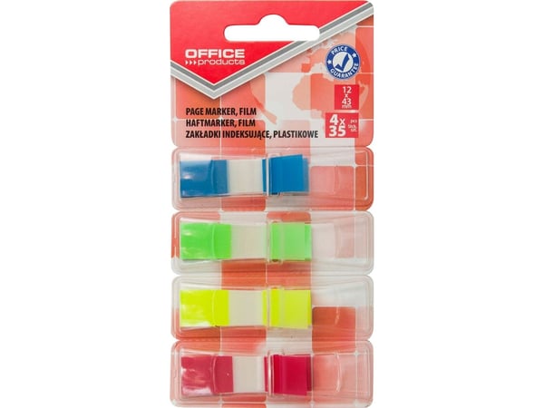 Office Products indexflikar i PP, standard, 12x43 mm, 4x35 ark, blister, mixade färger