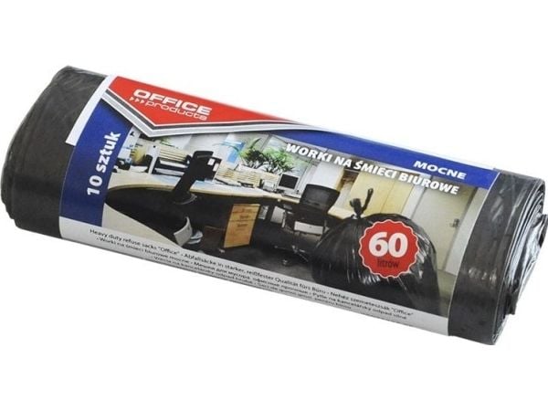 Kontorsavfallsposer OFFICE PRODUCTS, kraftige (LDPE), 60 l, 10 stk., svarte