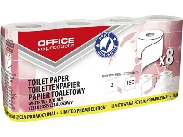 Office Products toalettpapper cellulosa OFFICE PRODUCTS, 2-lagers, 150 ark, 15 m, 8 st, vit