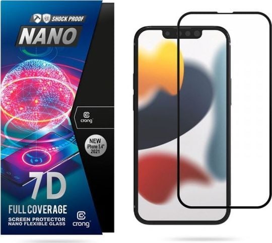 Crong Crong 7D Nano fleksibelt glass - herde-/hybridglass 9H for hele skjermen iPhone 13 mini
