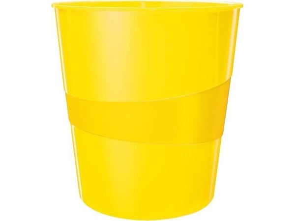 Esselte-Leitz LEITZ papirkurv WOW, laget av plast, 15 liter, gul rund, høyglans, integrert bærehåndtak, glatt innside - 1 stk (5278-10-16)