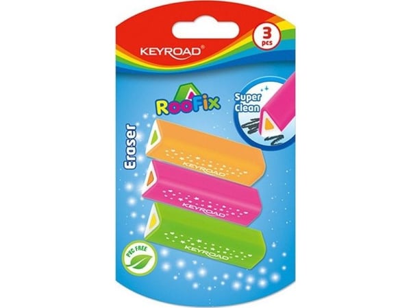 Keyroad Roofix monikäyttöinen pyyhekumi, 3 kpl, läpipainopakkaus, eri värejä