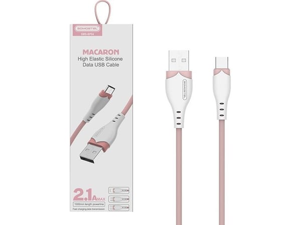 USB-kaapeli Somostel USB-A - USB-C 1,2 m vaaleanpunainen (28263)
