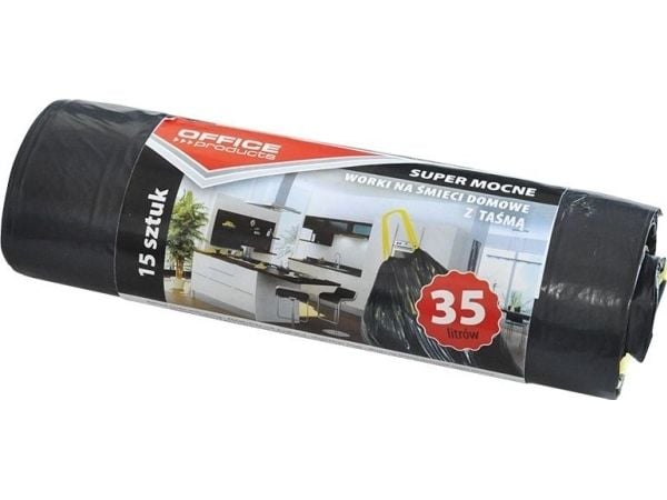 Søppelsekker til husholdning OFFICE PRODUCTS, super sterke (LDPE) 35 l, 15 stk, svarte