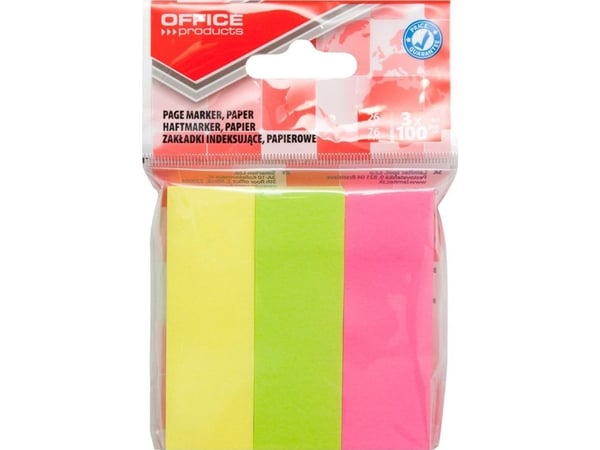 Office Products indeksfaner OFFICE PRODUCTS papir 26x76 mm 3x100 ark, hengelapp, miks farger