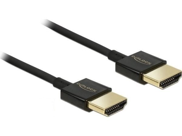 Delock Slim High Quality - HDMI-kabel med Ethernet - HDMI hann til HDMI hann - 25 cm - trippel beskyttelse - svart - 4K-støtte
