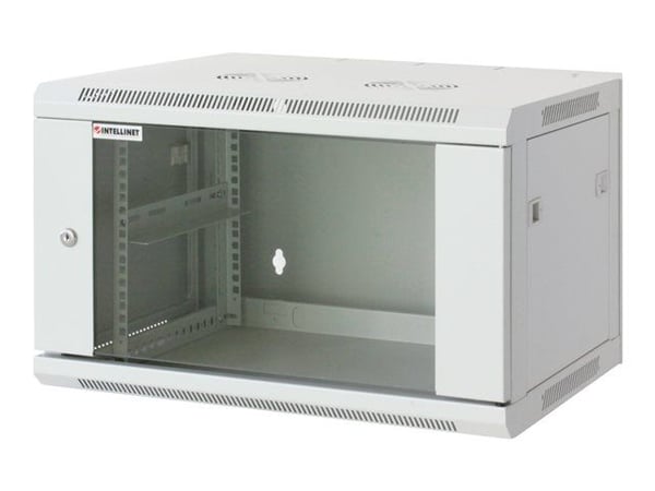Intellinet Network Cabinet, Wall Mount (Standard), 9U, Usable Depth 500mm/Width 540mm, Grey, Assembled, Max 60kg, Metal & Glass Door, Back Panel, R...