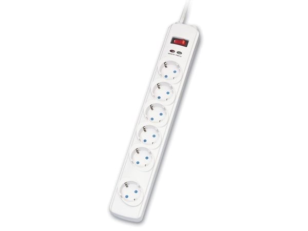 ROLINE 19.07.1606, 6 AC-utganger, 230 V, 10 A, Hvit, Plast, 2 m