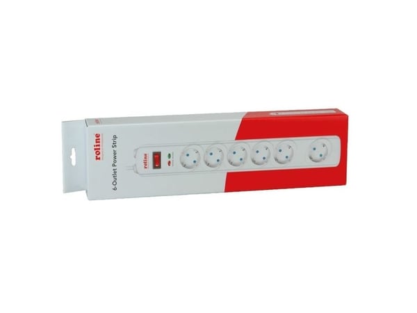 ROLINE 19.07.1606, 6 AC-utganger, 230 V, 10 A, Hvit, Plast, 2 m