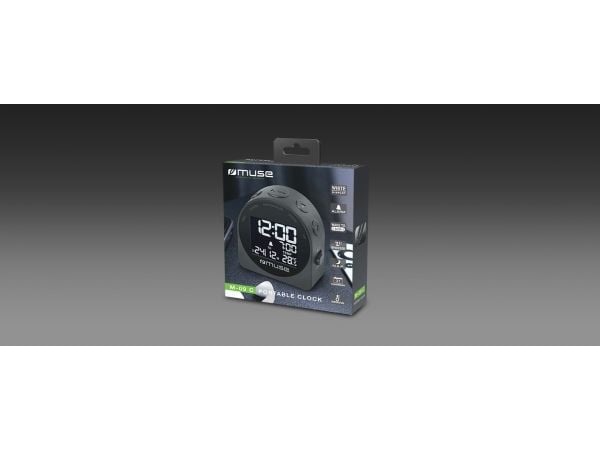 Muse M-09C, Digital vekkerklokke, Grå, Dato, Temperatur, Tid, LCD, Batteri, AAA/R03/UM4