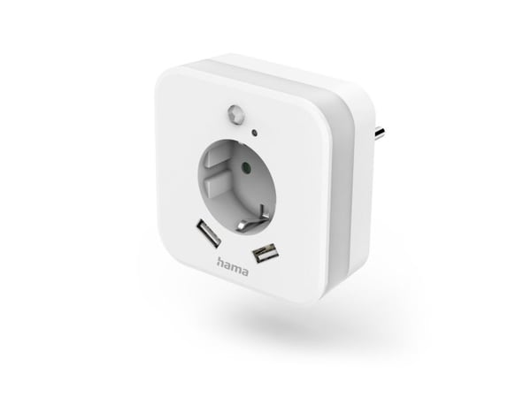 Hama LED nattlys med stikkontakt, 2 USB-utganger, bevegelses- og lyssensor (00223498)