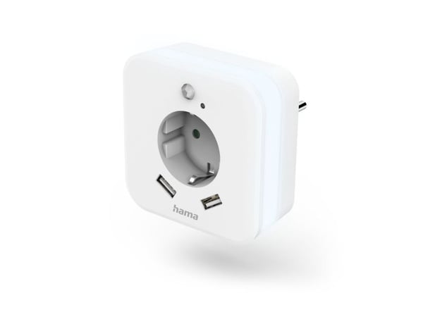 Hama LED nattlys med stikkontakt, 2 USB-utganger, bevegelses- og lyssensor (00223498)