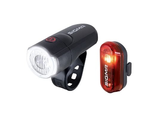 Sigma Sport Aura 30 + Curve Set, Takavalaistus + Etuvalaistus (setti), Musta, IPX4, LED, Punainen/Valkoinen, Vilkkuva valo, Jatkuva valo