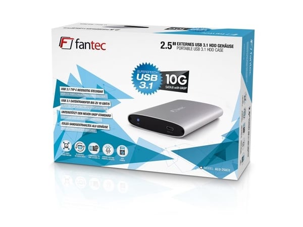FANTEC ALU-25U31 - Lagringskabinett - 2,5" - SATA 6Gb/s - USB 3.1 (Gen 2) - sølv