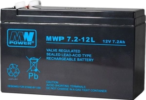 Mw Power MWPower MWP 12V 7,2Ah F2(250) AGM-batteri, 12 år
