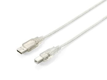 Equip 128650, 1,8 m, USB A, USB B, USB 2.0, Hankjønn/hankjønn, Sølv, Gjennomsiktig