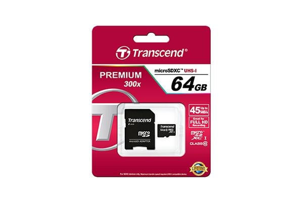 Transcend Premium - Flashminnekort (microSDHC til SD-adapter inkludert) - 64 GB - UHS Class 1 / Class10 - 300x - microSDXC UHS-I