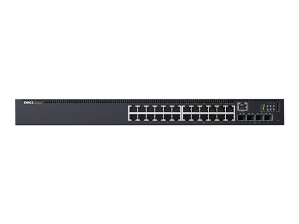 Dell Networking N1524P - Switch - L2+ - Styrt - 24 x 10/100/1000 + 4 x 10 Gigabit SFP+ - front til bakside-luftflyt - rackmonterbar - PoE+ (30.8 W)