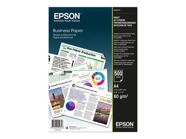 Epson Business Paper - A4 (210 x 297 mm) - 80 g/m² - 500 ark vanlig papir - for EcoTank ET-2850, 2851, 2856, 4850, L6460, L6490; WorkForce Pro RIPS...