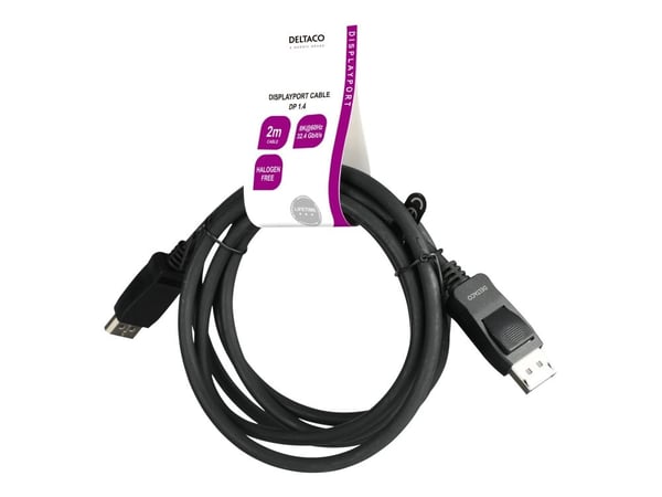 DELTACO - DisplayPort kabel - DisplayPort (han) til DisplayPort (han) - DisplayPort 1.4 - 2 m - halogenfri - sort