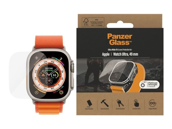 PanzerGlass™ | Skjermbeskytter for smartklokke - glass - Krystallklar | Apple Watch Ultra (49 mm)