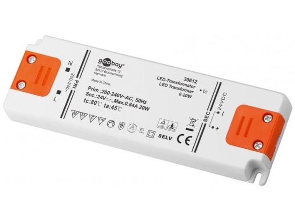 Goobay 30612, Elektronisk lystransformator, Oransje, Hvit, IP10, -20 - 45 °C, CE, RoHS Directive 2011/65/EU [OJEU L174/88-110, 01.07.2011, 20 W