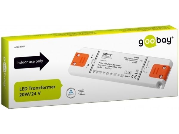 Goobay 30612, Elektroninen valaistusmuuntaja, Oranssi, Valkoinen, IP10, -20 - 45 °C, CE, RoHS Directive 2011/65/EU [OJEU L174/88-110, 01.07.2011, 20 W