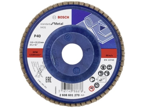Bosch tillbehör 2608601270 lamellslipskiva 115 mm, håldiameter 22,33 mm, korn 40, stål, 1 st