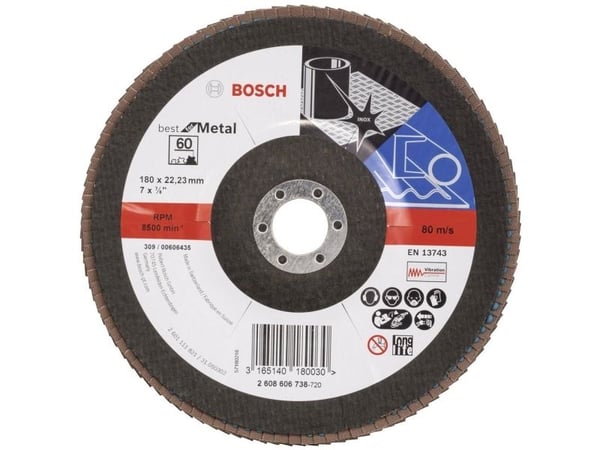 Bosch tilbehør 2608606738 X571 lamellslipeskive diameter 180 mm boring 22,33 mm kornstørrelse 60 stål 1 stk