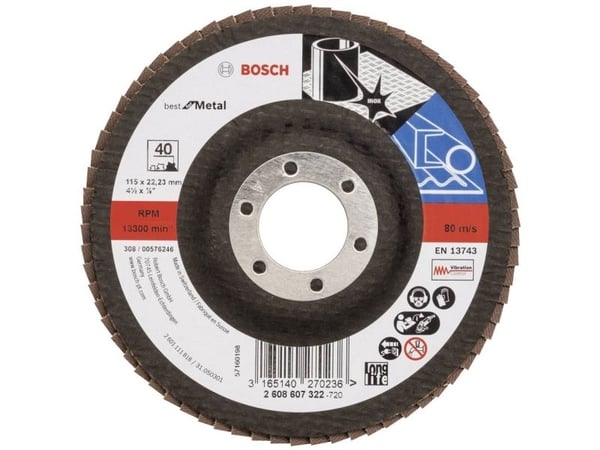 Bosch tillbehör 2608607322 X571 lamellslipskiva Ø115 mm, håldiameter 22,33 mm, kornstorlek 40, stål, 1 st