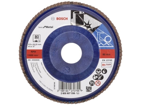 Bosch tilbehør 2608607336 X571 lamellslipeskive Ø115 mm, boring 22,33 mm, korn 80, stål, 1 stk