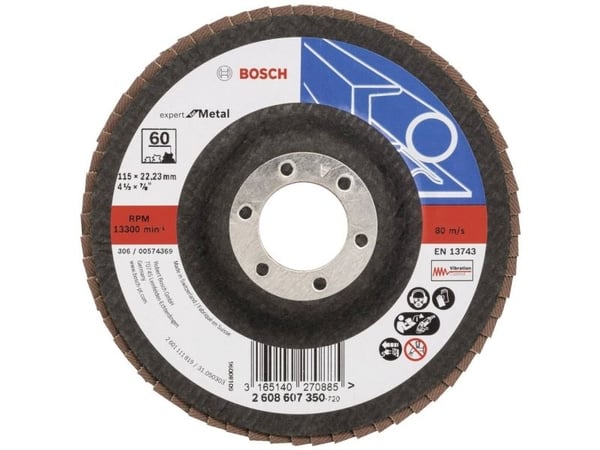 Bosch 2608607350 X551 lamellslipeskive diameter 115 mm boringdiameter 22,33 mm korn 60 stål (1 stk.)