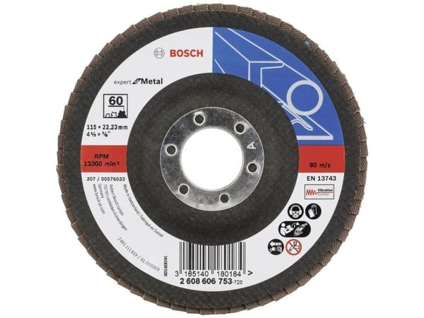 Bosch tillbehör 2608606753 lamellslipskiva, diameter 115 mm, håldiameter 22,33 mm, kornstorlek 60, stål, 1 st.