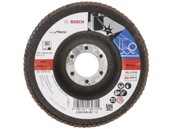 Bosch tilbehør 2608605451 X571 lamellslipeskive Ø 115 mm, boringsdiameter 22,33 mm, korn 60, stål (1 stk.)