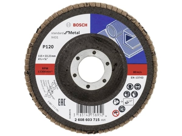 Bosch Tilbehør 2608603715 X431 Lamellskive Diameter 115 mm Borediameter 22,33 mm Kornstørrelse 120 Stål 1 stk