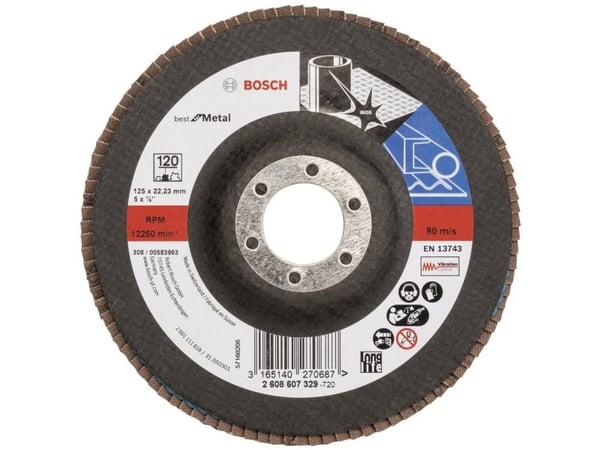 Bosch tilbehør 2608607329 X571 lamellslipeskive diameter 125 mm boringsdiameter 22,33 mm kornstørrelse 120 stål 1 stk