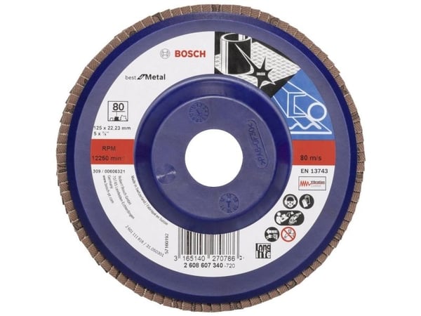 Bosch tillbehör 2608607340 X571 lamellslipskiva Ø125 mm – hål Ø22,23 mm – korn 80 – stål – 1 st