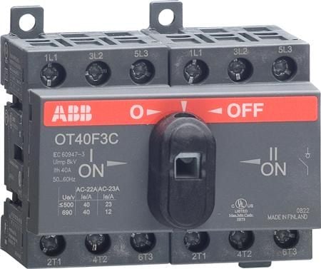 ABB OT40F3C, Ohjauskytkin, 3P, Langallinen, Musta, IP20, 70 mm