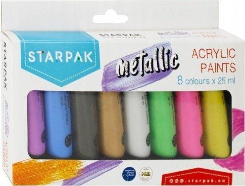 Starpak akrylmaling 8 farger 25 ml metallkol, stk., 6/24 Starpak akrylmaling 8 farger 25 ml metallkol, stk., 6/24