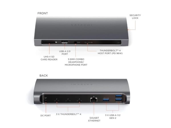 Satechi - Telakointiasema - Thunderbolt 4 - 3 x Thunderbolt - 1GbE - Europa