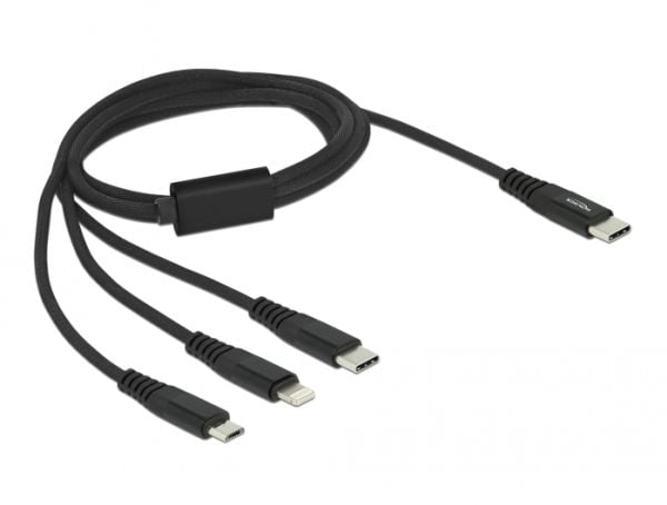 DeLOCK 87149, 1 m, USB C, USB C/micro-USB B/Lightning, USB 2.0, Musta
