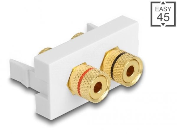 Delock - Easy 45 - snäppbar modul - red / black ring - 2 x binding post, 2 x binding post (external) - 1 modul - vit, RAL 9003