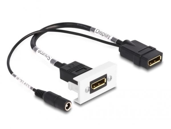 Delock - Easy 45 - trykklåsmodul - 4K 60 Hz, with DC feed 2.1 x 5.5 mm and pigtail, 22.5 x 45 mm - DP - 1 lyd/video-sokkel - 1 modul - DC 3.3 V - s...