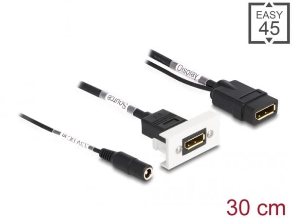 Delock - Easy 45 - trykklåsmodul - 4K 60 Hz, with DC feed 2.1 x 5.5 mm and pigtail, 22.5 x 45 mm - DP - 1 lyd/video-sokkel - 1 modul - DC 3.3 V - s...